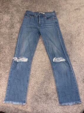 Levi's Medium Blue Distressed Straight-Leg Jeans
